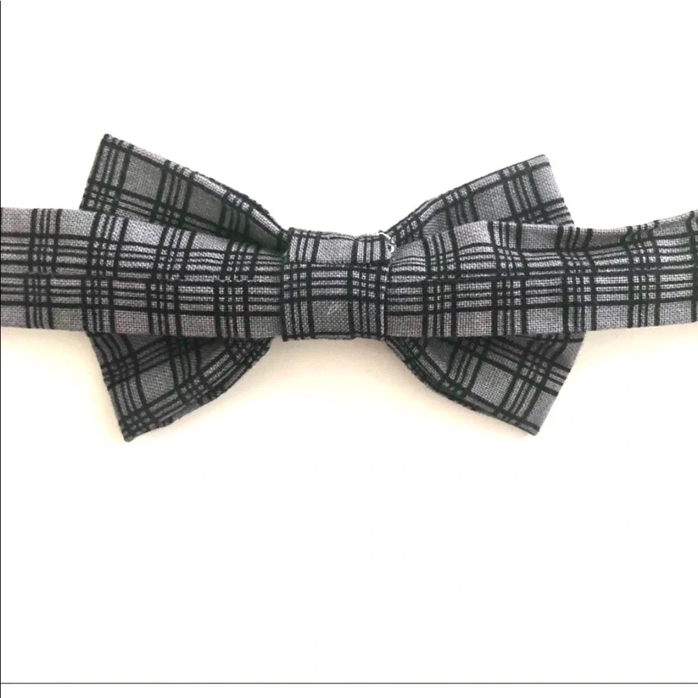 Gray Plaid Kids Premade Bow Tie baby